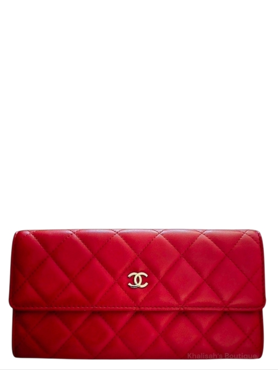 CHANEL Handbags - Like NEW! CHANEL LAMB SKIN RED QUILTED LONG WALLET SILVER HARDWARE